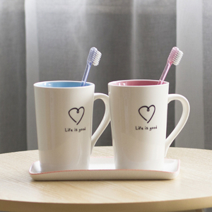 男女情侣漱口杯创意可爱陶瓷刷牙杯清新牙刷杯一对家用牙缸洗漱杯