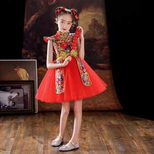 女童旗袍国潮高端礼服儿童演出服走秀中式2022新款潮服中国风童装