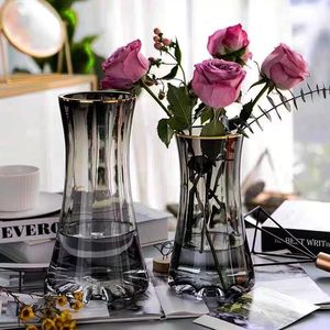 轻奢玻璃花瓶透明水养鲜花百合富贵竹高级感创意客厅插花摆件花器