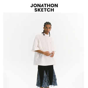 [JOSK] JONATHON SKETCH 白色亚麻短袖小高领衬衣