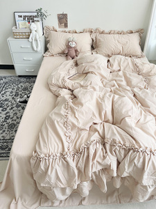 卡诗妮复古法式少女心四件套纯色床裙花边公主风被套床单床上用品