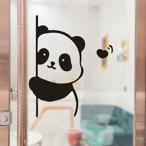 可爱小熊猫侧面贴玻璃门窗防撞贴纸咖啡奶茶店铺橱窗创意墙面装饰