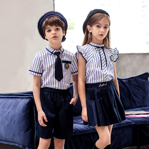 儿童校服定制中小学生英伦风幼儿园园服夏装男女童学院风条纹套装