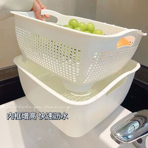 特大洗菜篮双层沥水篮厨房洗菜盆加厚塑料篮子洗水果收纳筐滤水篮