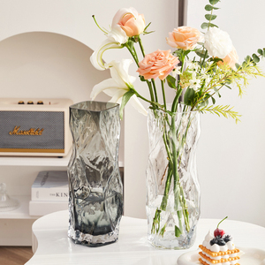 高级感轻奢几何创意玻璃花瓶透明水养鲜花富贵竹花瓶客厅插花摆件