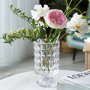 欧式加厚水晶透明玻璃花瓶轻奢高脚创意水养鲜花客厅餐桌插花装饰