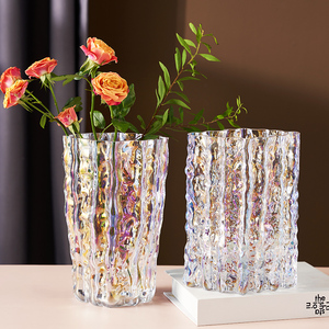 欧式简约现代创意冰川玻璃花瓶透明客厅餐桌样板间轻奢摆件装饰品