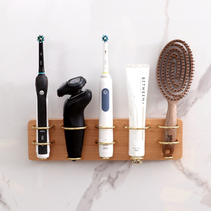 牙刷架免打孔置物架榉木牙刷座牙膏架浴室剃须刀美容仪梳子壁挂架