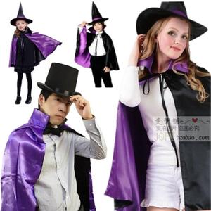 万圣节成人儿童女巫婆魔法师魔术师服装帽子披风斗篷套装表演出服