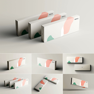高端长方形包装纸盒飞机盒子效果图展示贴图样机PSD设计素材模板