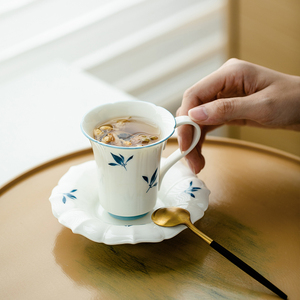 拓土纯手绘兰花花朵套杯陶瓷茶杯主人杯咖啡小杯套喝茶杯品茗杯碟