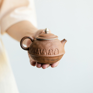 拓土老岩泥描银壶小茶壶中式家用手工复古陶瓷茶壶功夫茶具泡茶壶