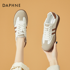 Daphne/达芙妮德训鞋女鞋2024新款春季真皮平底休闲百搭小白鞋子