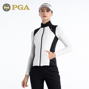 美国PGA 高尔夫服装女士秋冬马甲夹棉背心女装保暖运动外套拼色