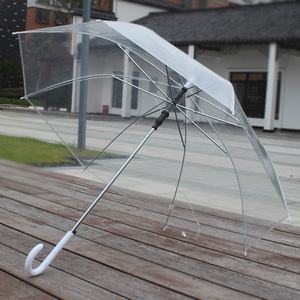 长柄白色透明雨伞直杆结婚道具学生表演男女网红儿童广告定制logo