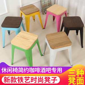 简约铁艺凳复古实木休闲椅金属凳咖啡椅时尚餐桌凳饭店椅铁皮凳子