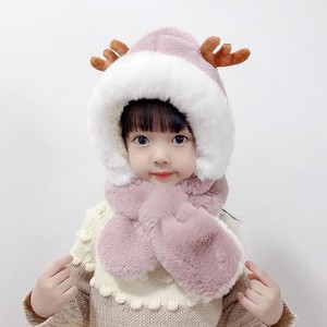 可爱卡通帽加绒加厚男女童帽子围巾一体1-6岁冬季儿童保暖连体帽
