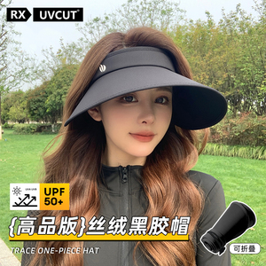 RX UVCUT丝绒黑胶防晒帽子女夏季防紫外线新款大檐空顶遮阳帽面罩