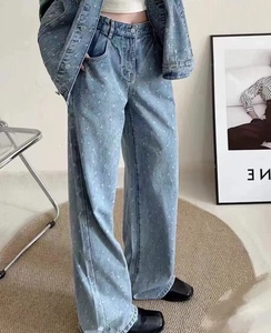 【原厂】DAZZ* 牛仔裤2024春季新款女装牛仔爆点烫水钻直筒长裤