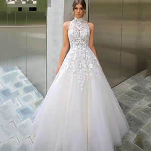 白色气质梦幻蕾丝中腰长拖尾法式中式婚纱工厂可定制weddingdress