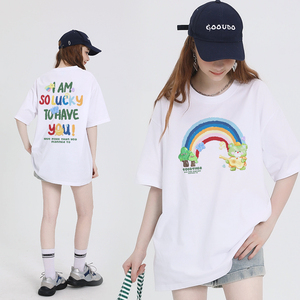 白色t恤女短袖小众设计感彩虹图案上衣2024夏季新款小个子半袖潮