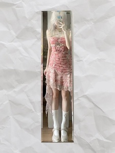 夏季赫本小众高级设计感很仙的辣妹性感网纱碎花吊带连衣裙子显瘦
