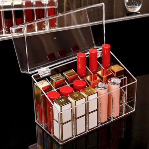 口红收纳盒带盖防尘多格透明唇釉分装盒便携精致大容量放口红架子