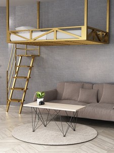 阁楼现代简约小户型省空间悬挂式铁艺高架床吊床挂壁床卧室吊顶床
