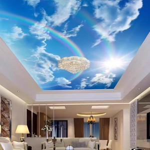 3d天空蓝天白云墙纸客厅酒店天花板吊顶棚顶装饰壁纸客厅卧室壁布
