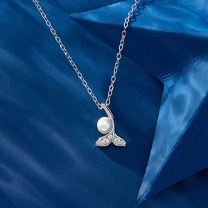 纯银饰家巴洛克珍珠项链S925锁骨颈链女人鱼尾锆石小众设计感礼物