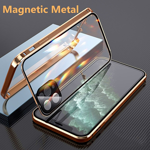 适用于苹果13卡扣护镜壳万磁王iPhone12双面玻璃手机壳磁吸金属
