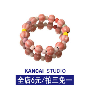 KANCAI芝芝桃桃·陶瓷红花玉圆珠手串女多巴胺原创复古手链饰品