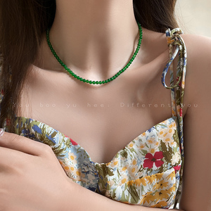 新中式绿玛瑙串珠项链女复古气质choker锁骨链绿色高级感颈链配饰