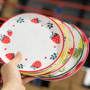 ins创意家用手绘彩绘釉下彩披萨盘圆盘8寸水果盘菜盘装虾盘陶瓷