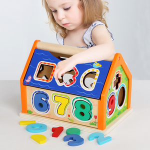 宝宝数字屋形状盒幼儿数字认知早教益智多孔认知玩具儿童木制积木