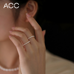 Acc施家珍珠戒指环925纯银女小众设计开口戒食指戒轻奢高级感尾戒