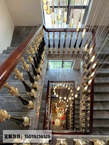 高端定制室内别墅铜艺铝艺电镀欧式中式现代弧形旋转楼梯扶手栏杆