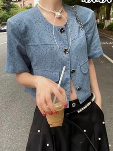 2024夏季新款法式复古圆点短袖上衣韩版时尚气质小香风衬衫外套女