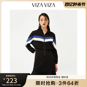 【商场同款】VIZA VIZA 秋冬新品女装高腰复古卫衣式运动连衣裙女