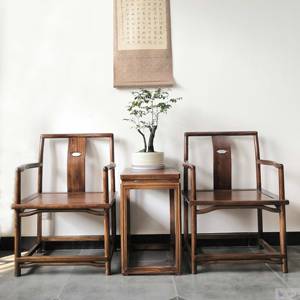 新中式椅子仿古圈椅南官帽椅明式家具海棠椅实木太师椅三件套茶椅