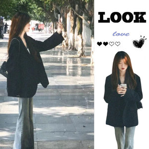 黑色西装外套女学生新款小个子高级感韩版炸街宽松休闲气质款西服