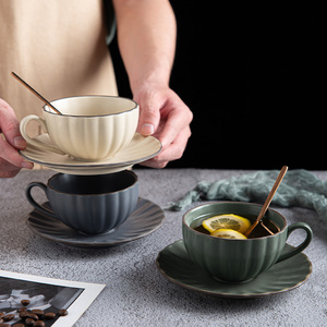 北欧哑光陶瓷杯复古咖啡杯套装下午茶具家用ins网红精致花茶杯碟