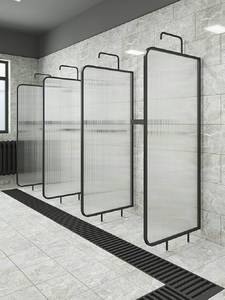 淋浴房隔断公共澡堂卫生间挡水玻璃遮挡板浴室干湿分离不锈钢屏风