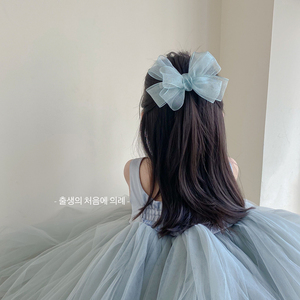 韩国网纱女童蝴蝶结头饰后脑勺夹子蓝色发卡公主发夹女孩儿童发饰