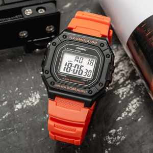 正品casio卡西欧小方块手表运动石英方形防水学生电子表 W-218H