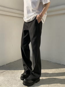 URKR高级感修身微喇cleanfit裤子男直筒垂坠感西裤美式西装休闲裤