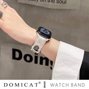 domicat适用苹果iwatch9手表表带applewatch8朋克风铁牌s9女士s8夏季7代Ultra2新款SE真皮荔枝纹s6皮质手表带