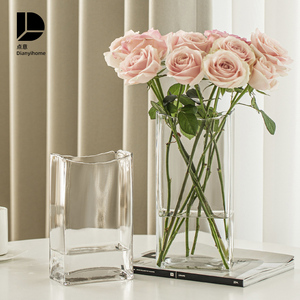 花瓶玻璃高级感玫瑰轻奢长方摆件插花透明客厅方口法式大号简约高