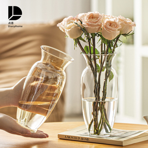 花瓶摆件客厅插花高级感玻璃透明欧式轻奢水培鲜花玫瑰专用百合大