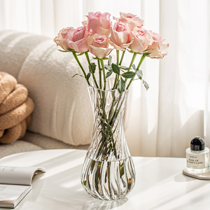 花瓶摆件客厅插花高级感玻璃鲜花玫瑰轻奢网红法式2023新款百合小